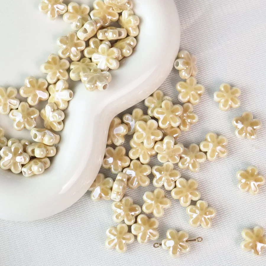10pcs New 12mm Five Petals Flower Ceramic Beads For Jewelry Making Mixed Loose Porcelain Beads DIY Bracelet Charm Accessories