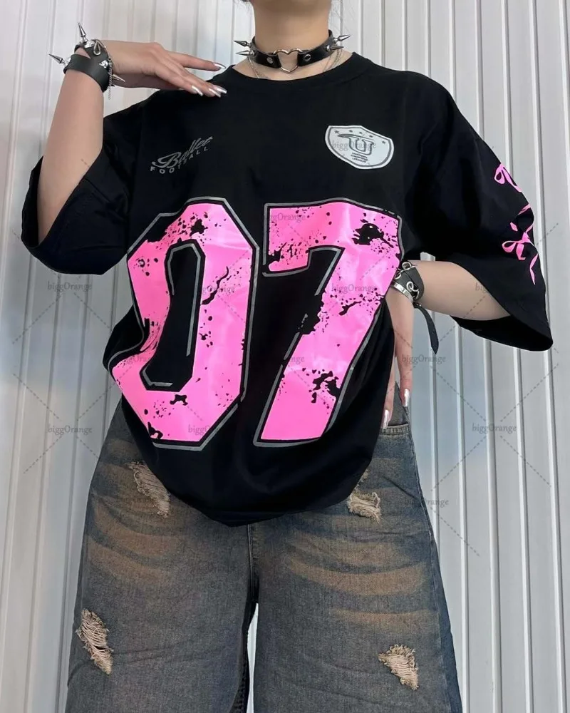 

Джерси Harajuku в стиле ретро с бантом Y2K, женский топ в стиле хип-хоп, готическая свободная футболка большого размера, летняя модная брендовая уличная одежда, футболки из чистого хлопка