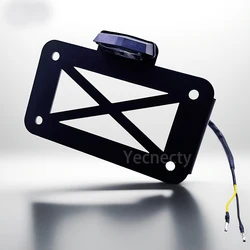 Universal Side Mount Motorcycle Registration License Plate Holder Bracket With LED Rear Light For Bobber Honda Cafe Racer Suzuki