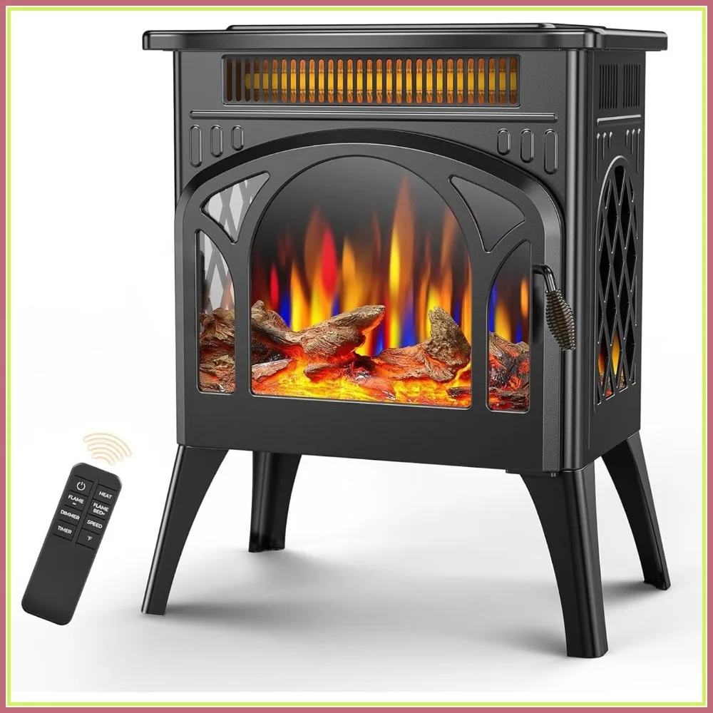

1500W Infrared Fireplace Heater, 8H Timer, Remote Control, Freestanding Stove with Adjustable 3D Flame, Overheat Protection