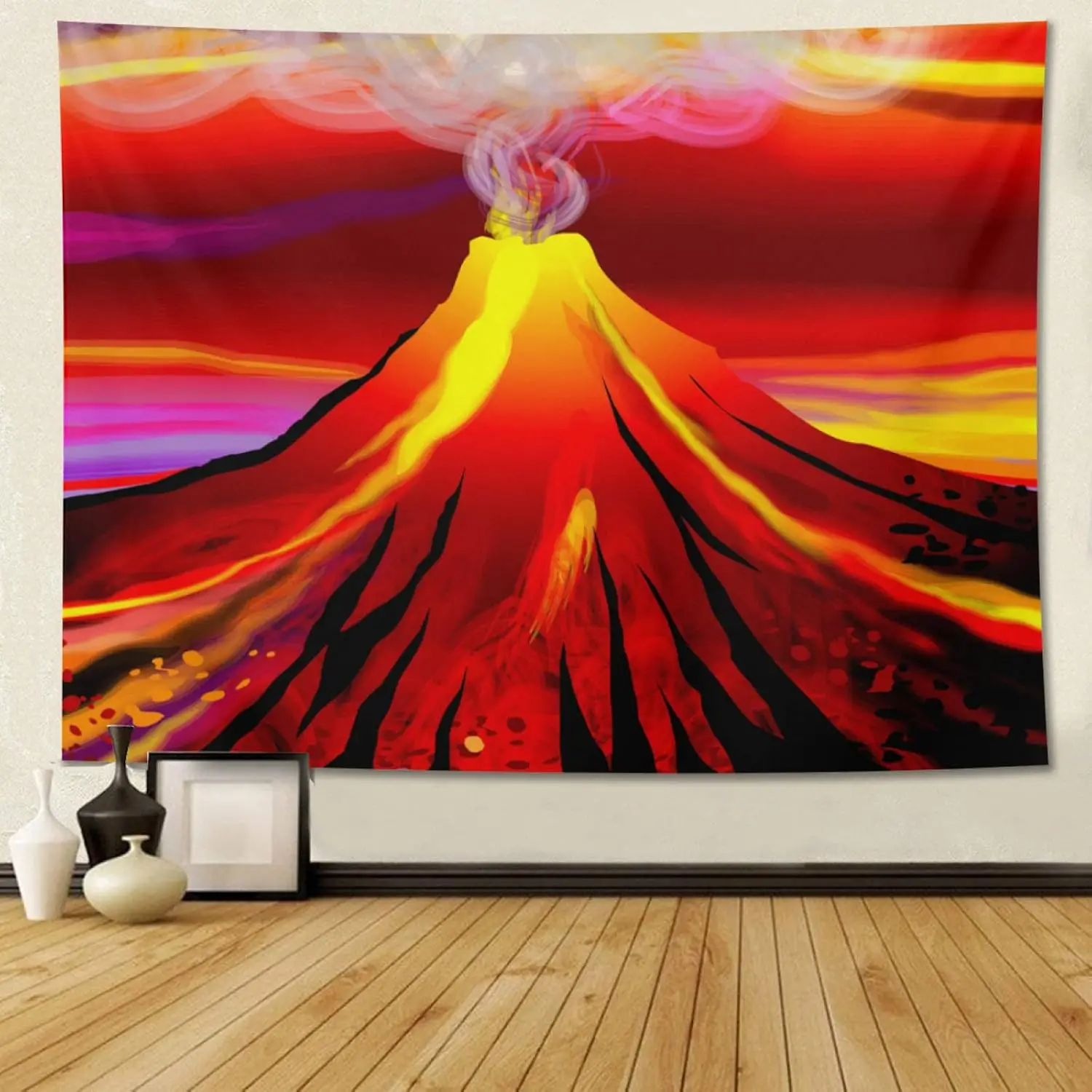 Abstract Volcano Eruption Tapestry Wall Hanging Decor Vibrant Lava Art Print Bohemian Style Room Decor for Bedroom Living Room W