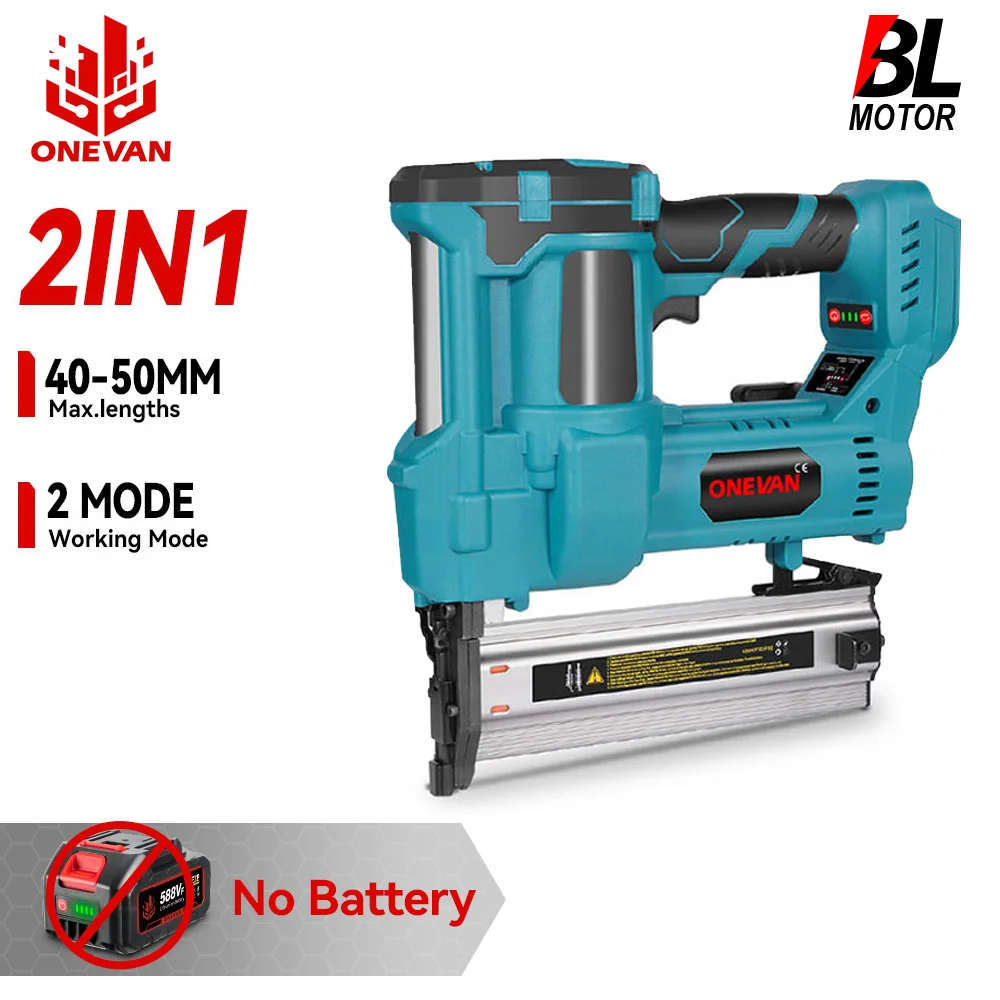 ONEVAN 2in1 Brushless Electric Nail Gun Depth Adjustment Nailer Stapler F15-F50 Furniture Staple Gun For Makita 18V Battery Pin