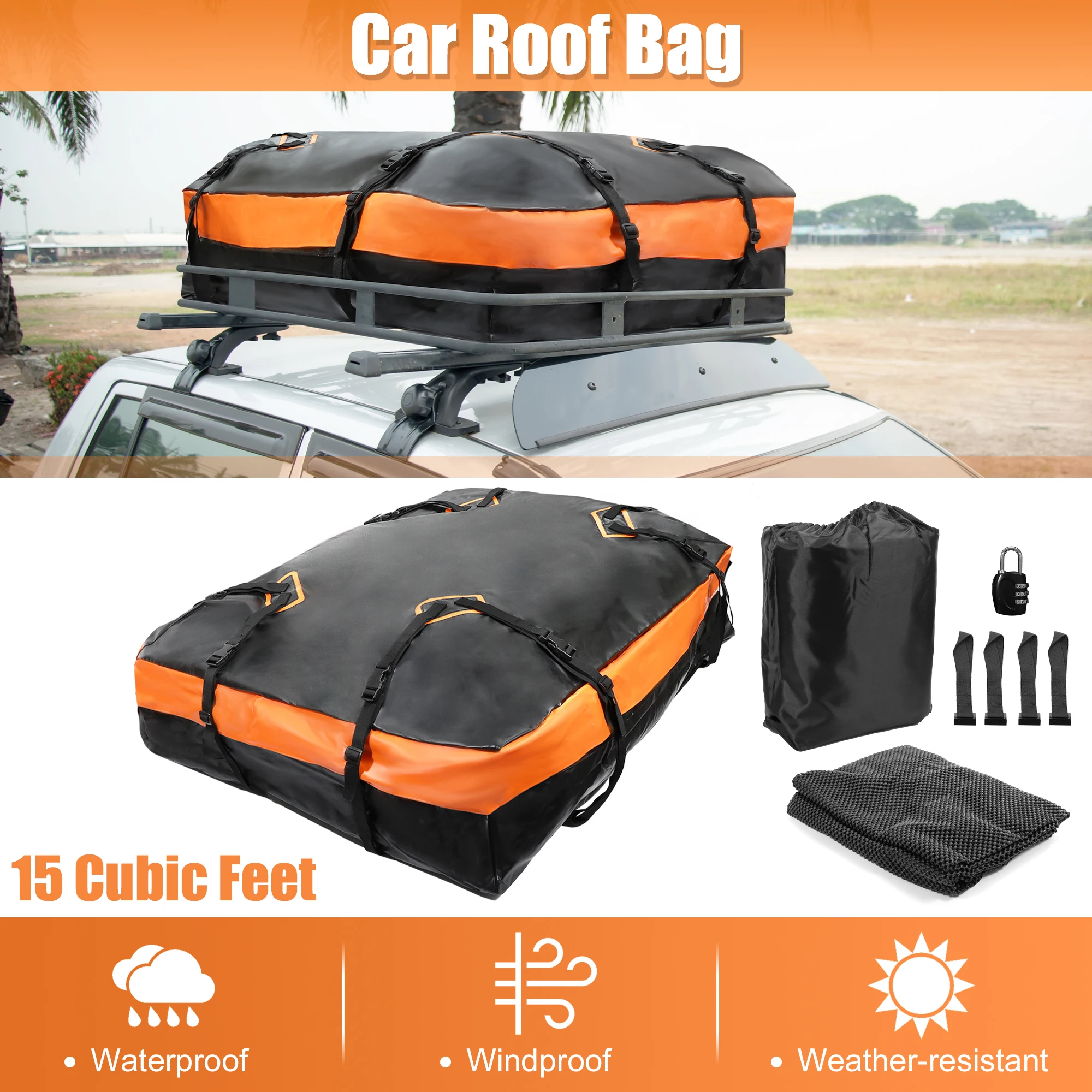 uxcell PVC Waterproof Cargo Bag Car Roof Carrier Rooftop Top Cargo Luggage Bag Storage Cube Bag for Cars Travel Camping