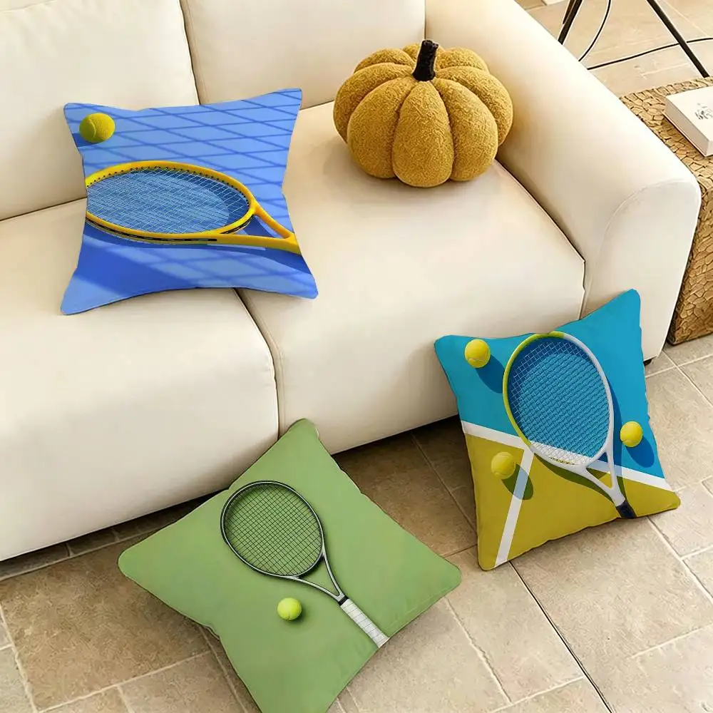 Sport Tennis Racket BALL Square Double-Sided printed Pillow Case Bedroom Bedside Pillow Sofa Cushion Cover Gift