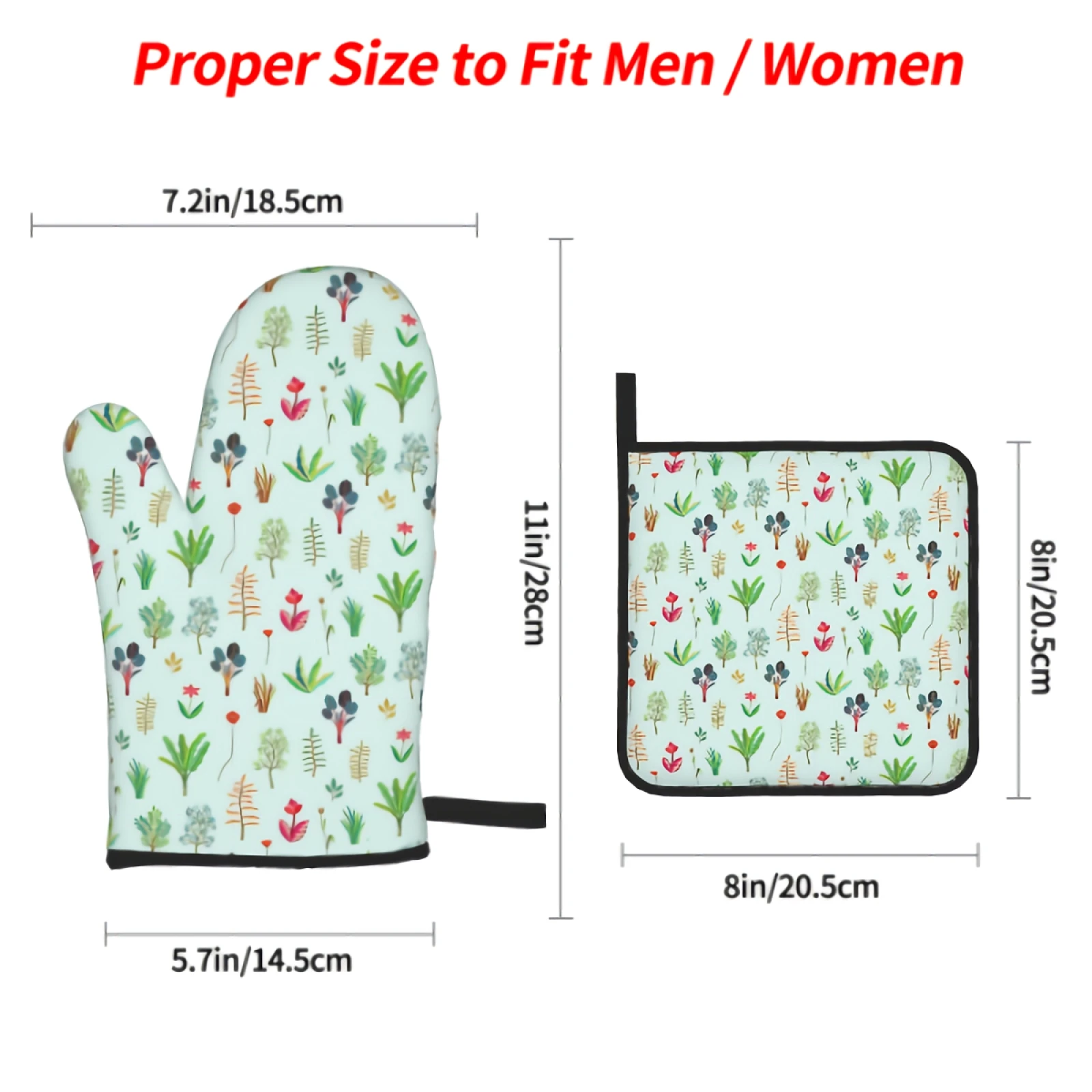 Oven Mitts and Pot Holders Set Cartoon Plant Kitchen Mittens with Potholders Surface for Baking Cooking BBQ