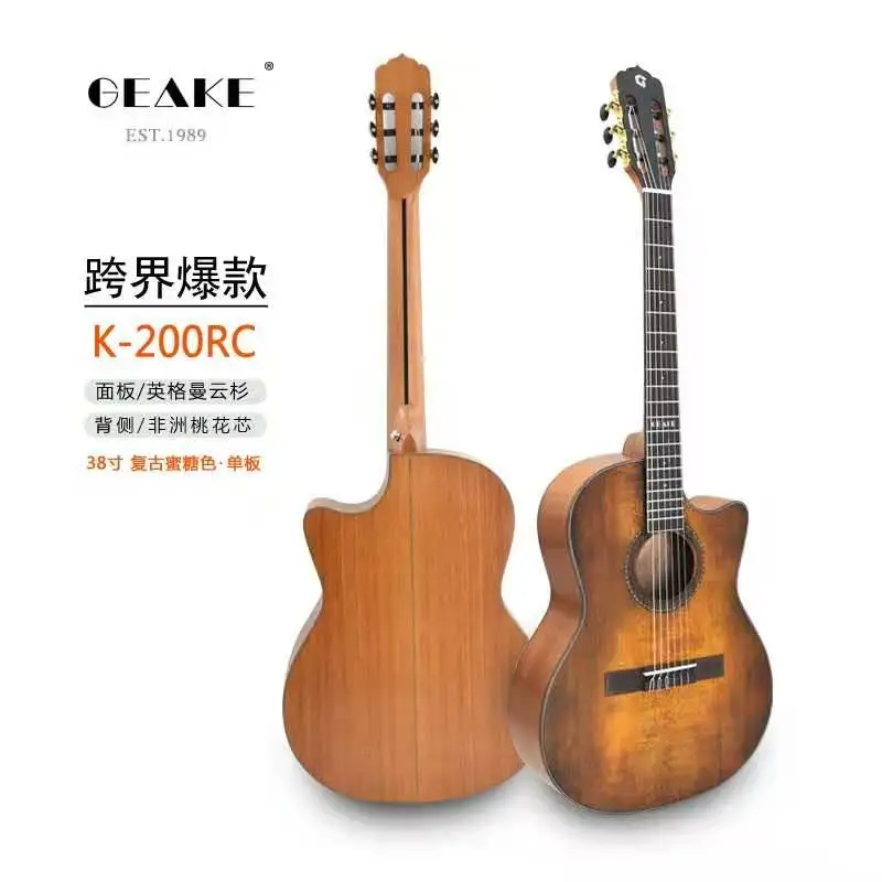 K-200NC Geake 38 Inch Cutaway High Quality Top Solid Spruce Nylon String Classical Guitar For Beginner