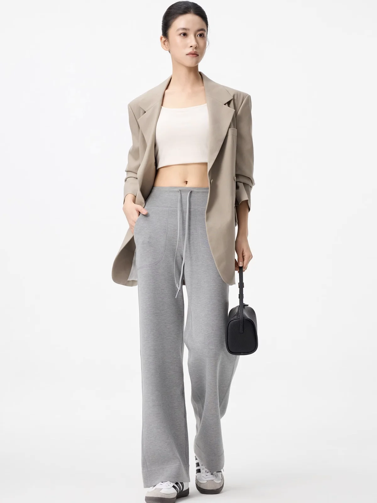 Casual cintura alta perna reta calças de yoga modal solto calças largas perna emagrecimento drapey nu sentir feminino faion verão