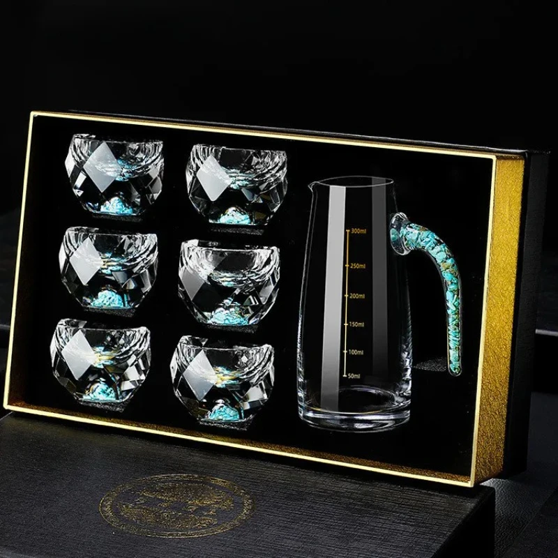 7 Pcs Turquoise Asterism Shot Glasses Set Gift Box Japanese EDO Crystal Wine Drink Glass Set Vodka Liquor Alcohol Shot Cups Set