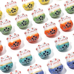2pcs 14mm Handmade Painted Ceramic Cats Cute Lucky Cats Charms For Women Bracelet DIY Jewelry Bracelet Necklace Making