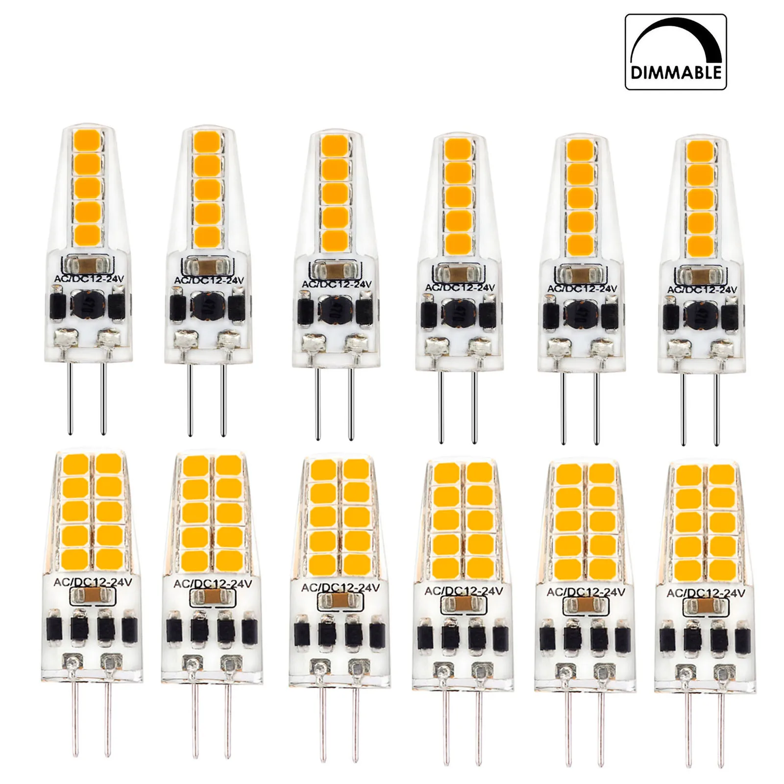 5Pcs Mini Dimmable G4 LED Silicone Crystal Light Bulbs AC/DC 12V-24V 3W 5W 2835 SMD Cold Warm Neutral White Replace Halogen Lamp