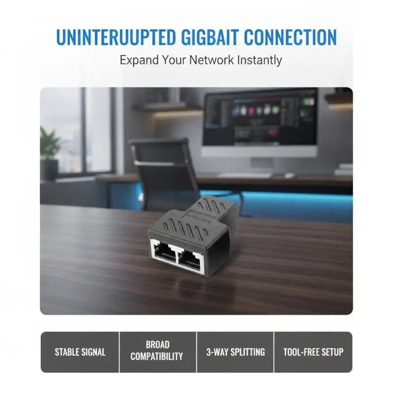 Ethernet Splitter Adapter Dual LAN Port Network Connector Extender Plug Durable Shell for Home Office Long Term Use
