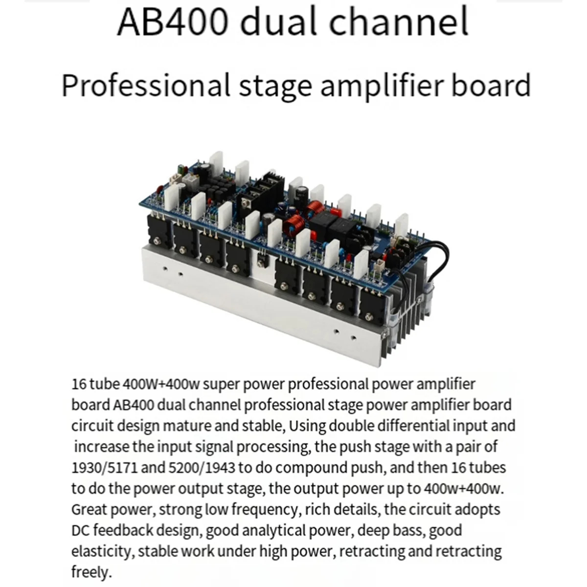 AB400 Dual Channel Amplifier Board 400W X2, TA1943/TTC5200 2.0 High Hifi Power Amplifier for Passive SpeakerN01R