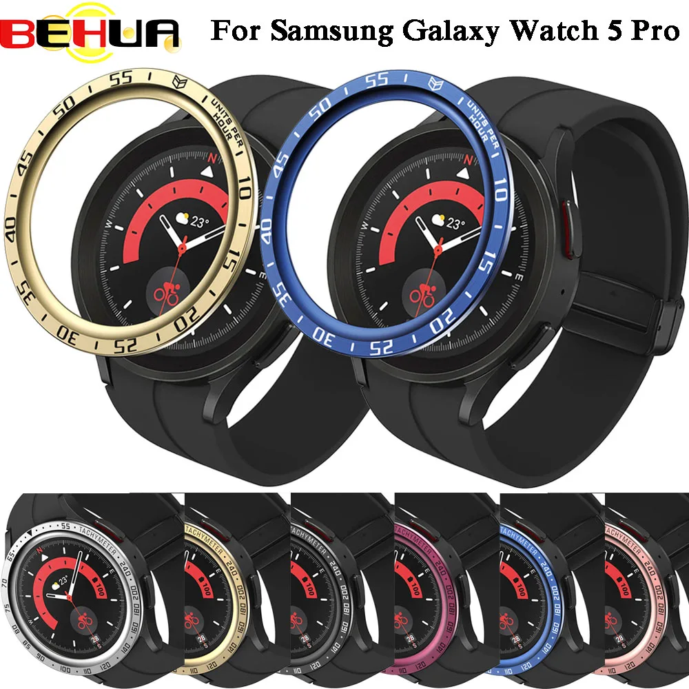 Behua metal moldura anel estilo caso para samsung galaxy assista 5 pro 40mm/44mm smartwatch capa esporte adesivo caso pára anel
