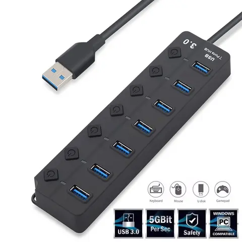 7 in 1 USB 허브 USB 3.0 스위치 USB 허브 2.0 어댑터 고속 멀티 4포트 허브 USB 온/오프 스위치 휴대용 USB 분배기 (노트북용)