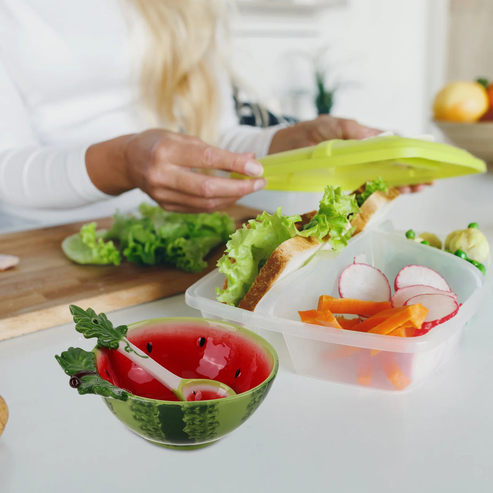 

1Set Ceramic Mixing Bowl Food Storage Container Fruit Style Dish Decorative Kitchen Tableware Reusable Multi-Use