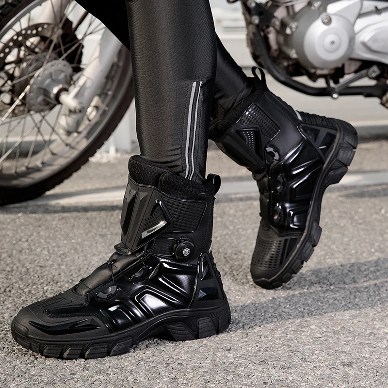 Picture 4: New Men's Motorcycle Boots Outdoor Waterproof TPU Protective Men Motorcycle Shoes Anti-slip Biker Motocross Riding Boot 1133