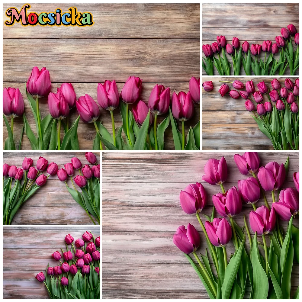 

Mocsicka Wooden Board Backgrounds For Photographs Tulip Floor Backdrop Decor Photo Studio Shooting Props Birthday Party Supplies