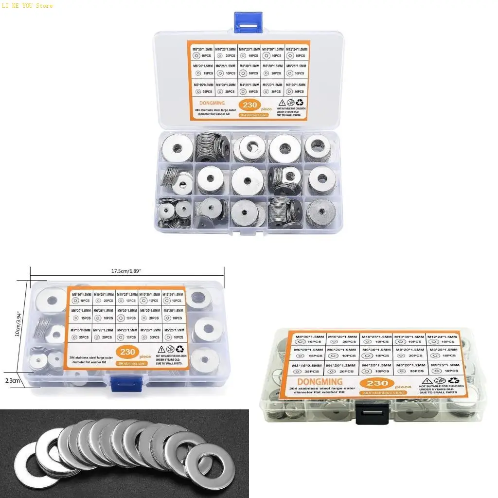 W3JE 230PCS Box Flat Washers Stainless Washer for Secure Fastening