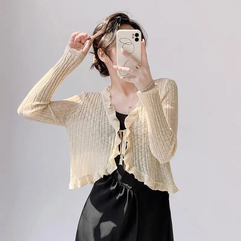 Sun Protection Knitted Cardigan for Women Outer Layer for Strappy Dress Air Conditioning Shawl Ice Silk Small Cape Coat