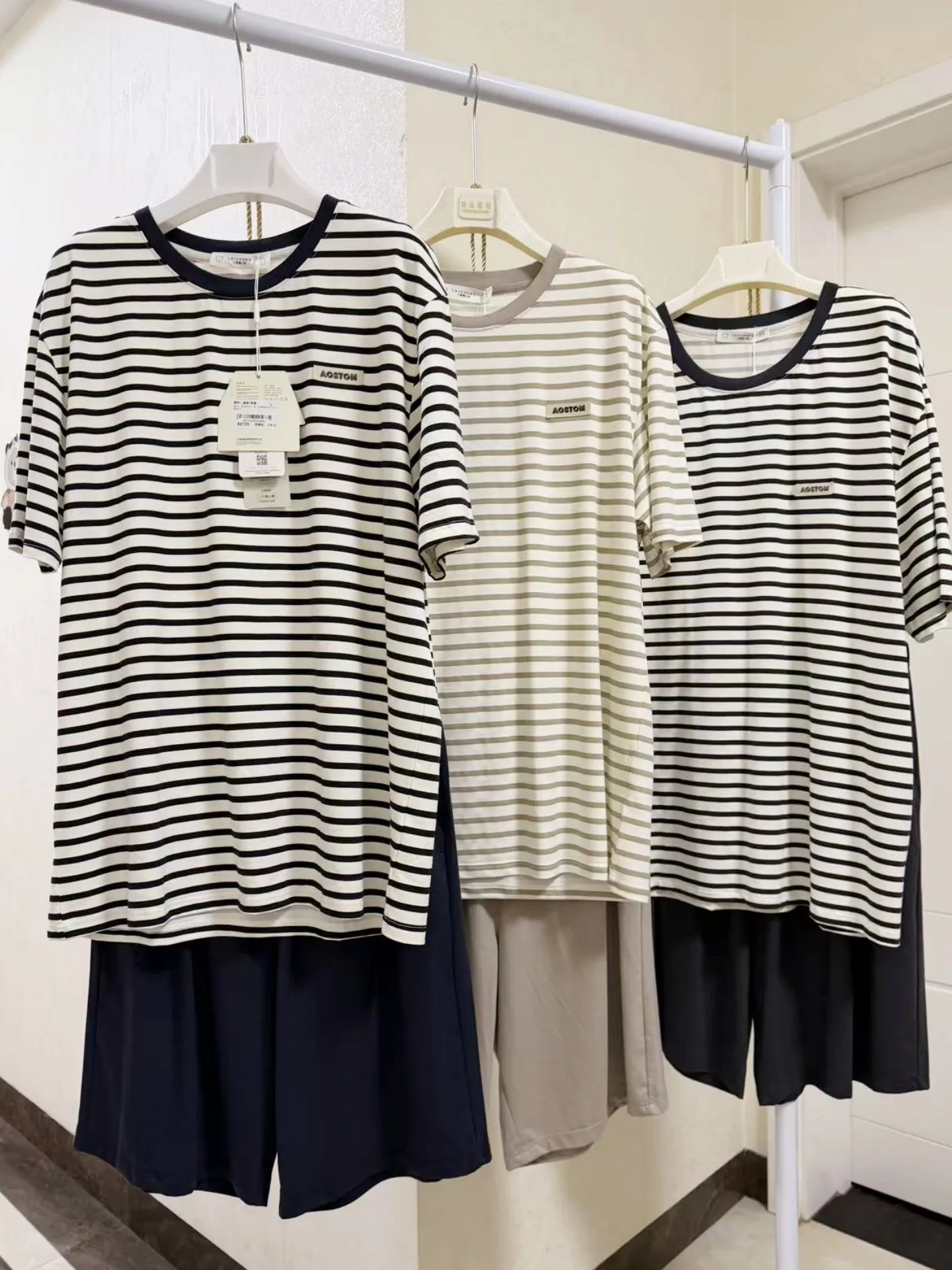 cool-feeling-outdoor-wearable-home-clothes-men's-short-sleeve-shorts-pajamas-striped-design-breathable-comfortable-modal-cotton