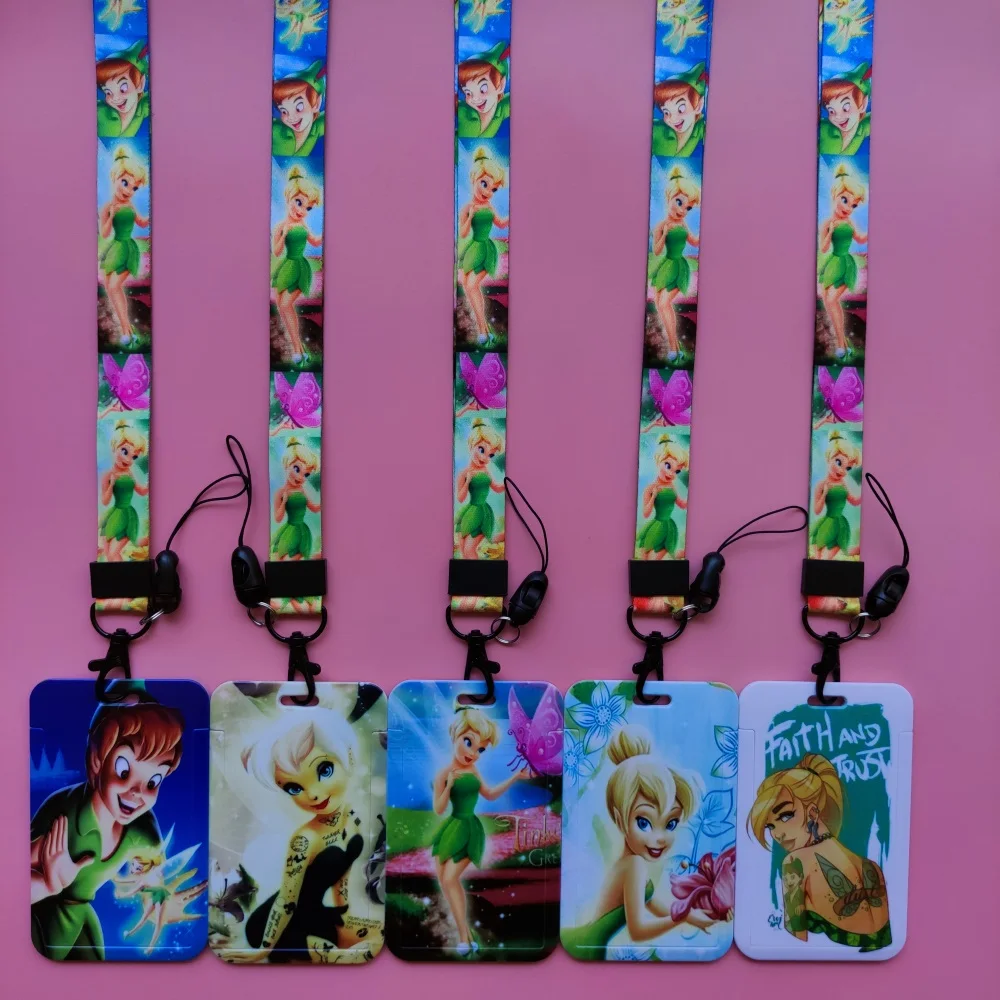 Disney Tinker Bell porta carte d\'identità cordino Anime Peter Pan porta Badge ragazzo fedil Card Case Clip retrattile ragazza tracolla