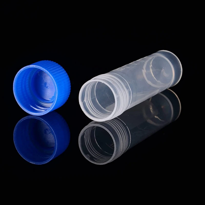 200Pcs Graduated Vial Storage Container Test Tubes 5Ml Plastic Blue With Screw Caps