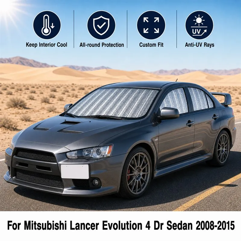Pare-soleil complet pour Mitsubishi Lancer Evolution 4 portes berline 2008-2015, protection UV, isolation thermique, pliable