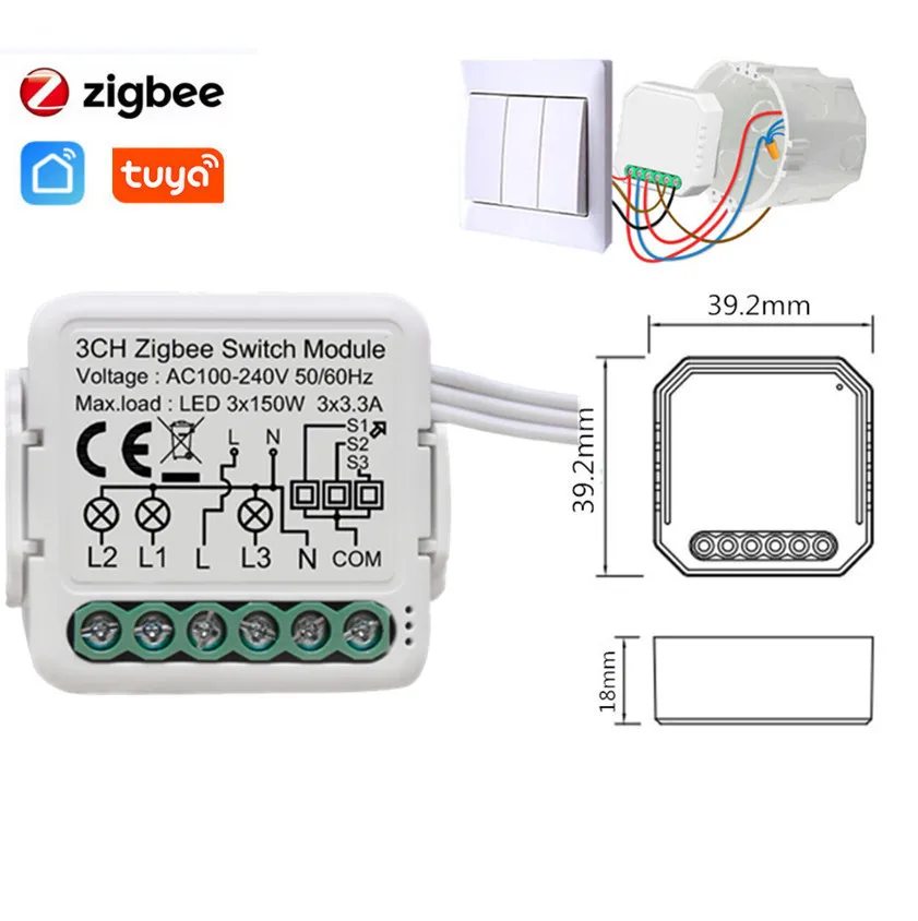 

Zigbee Smart Switch Relay 3 Gang 2 Way Control Tuya Mini Diy Controller Support Alexa Google Home Yandex Alice