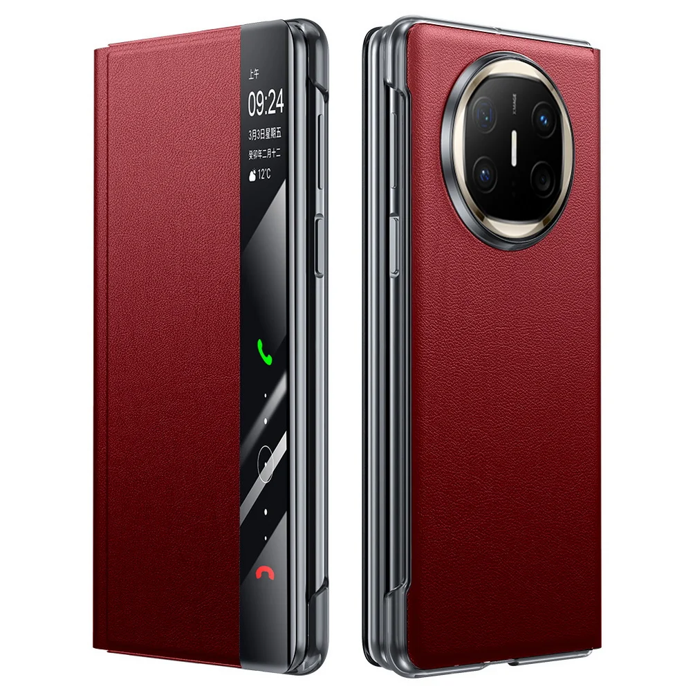 

Luxury Leather Small Window Display With Smart Hibernation Holster Cover Phone Case For Huawei Mate X6 Fleece Lining Protect