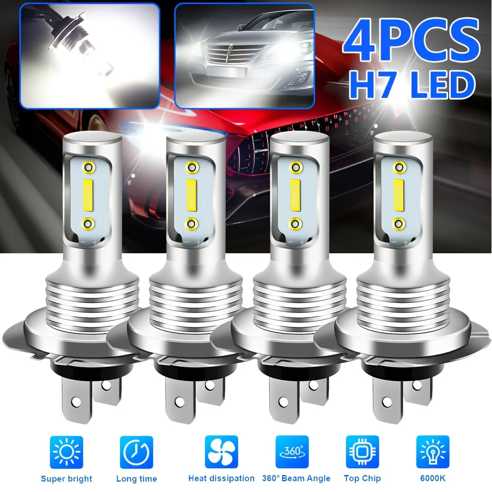 

4PCS H7 LED Headlight KIT Combo Bulbs High Low Beam Super Bright White 6000K