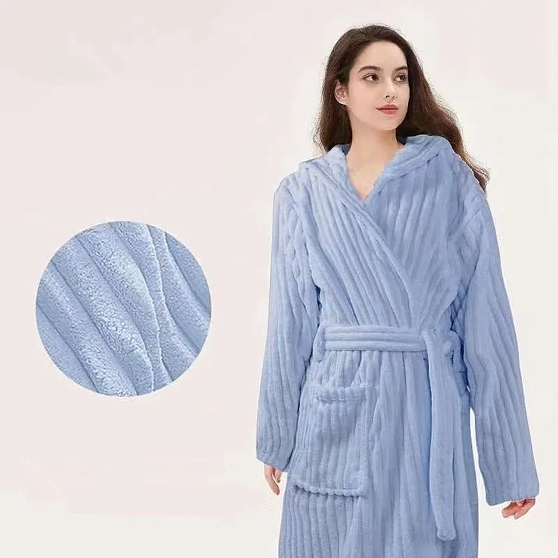 

European Thick Warm Hooded Women's Bathrobe New Flannel Coral Fleece Sleepwear Robe Hot Winter Women's Kimono Loose Home Wear