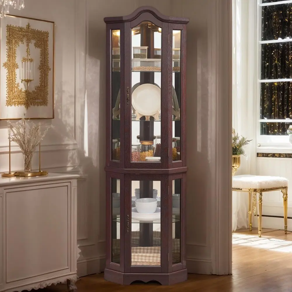 

Curio Cabinet, 70.5 Lighted Glass Display Case with 5 Adjustable Tempered Glass Shelves, Light Bulb Included, Wine Cabinet Rack