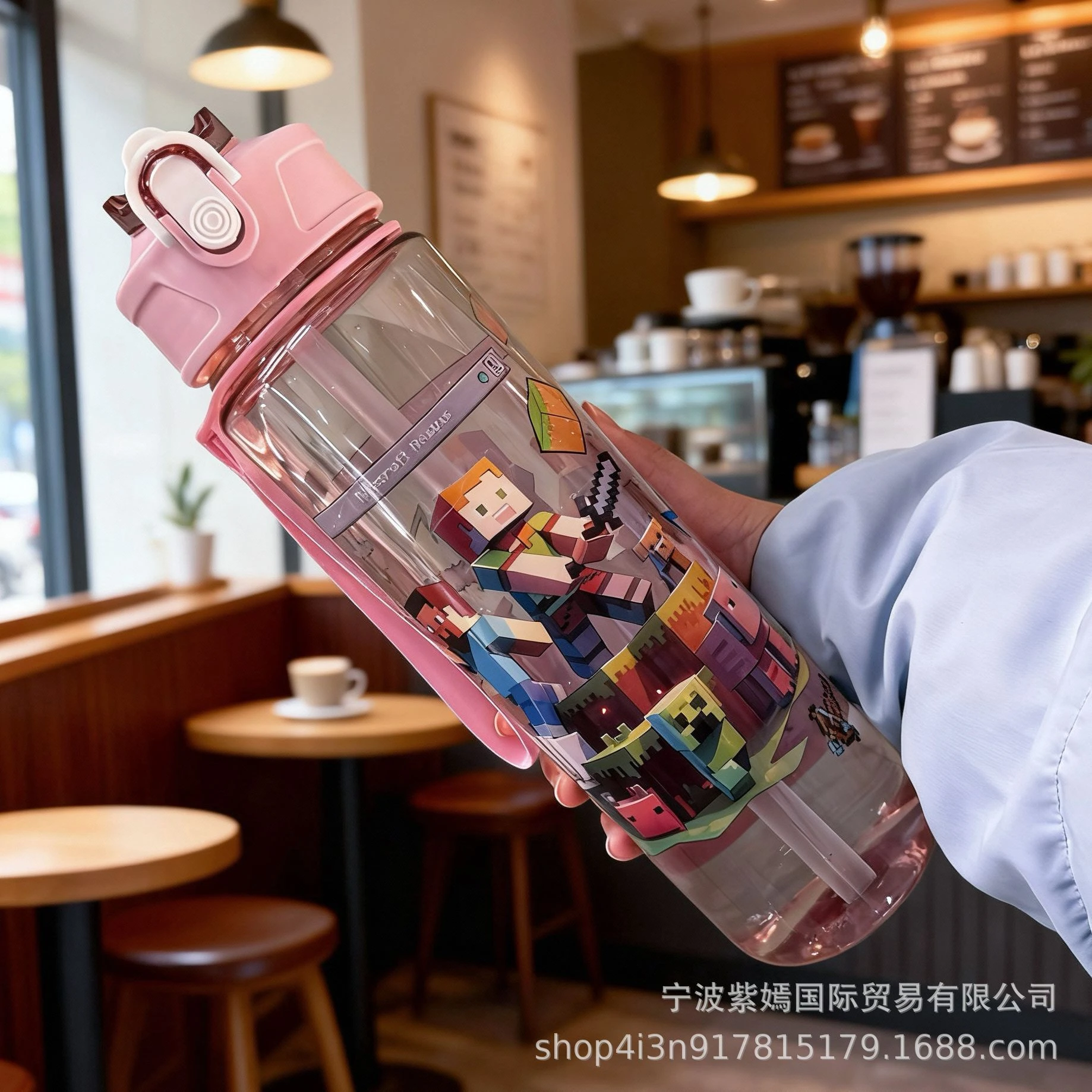 750ml Minecraft Water Cup Bottles High-capacity Drinking Straw Cup Portable Sports Outdoor Bottles Office School Gift