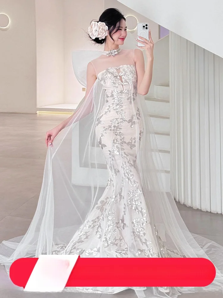 

Ele White Bridal Gown with Strapl Design High Waist Wedding Dr for Women Luxury Cusized Morning Robe for Brides