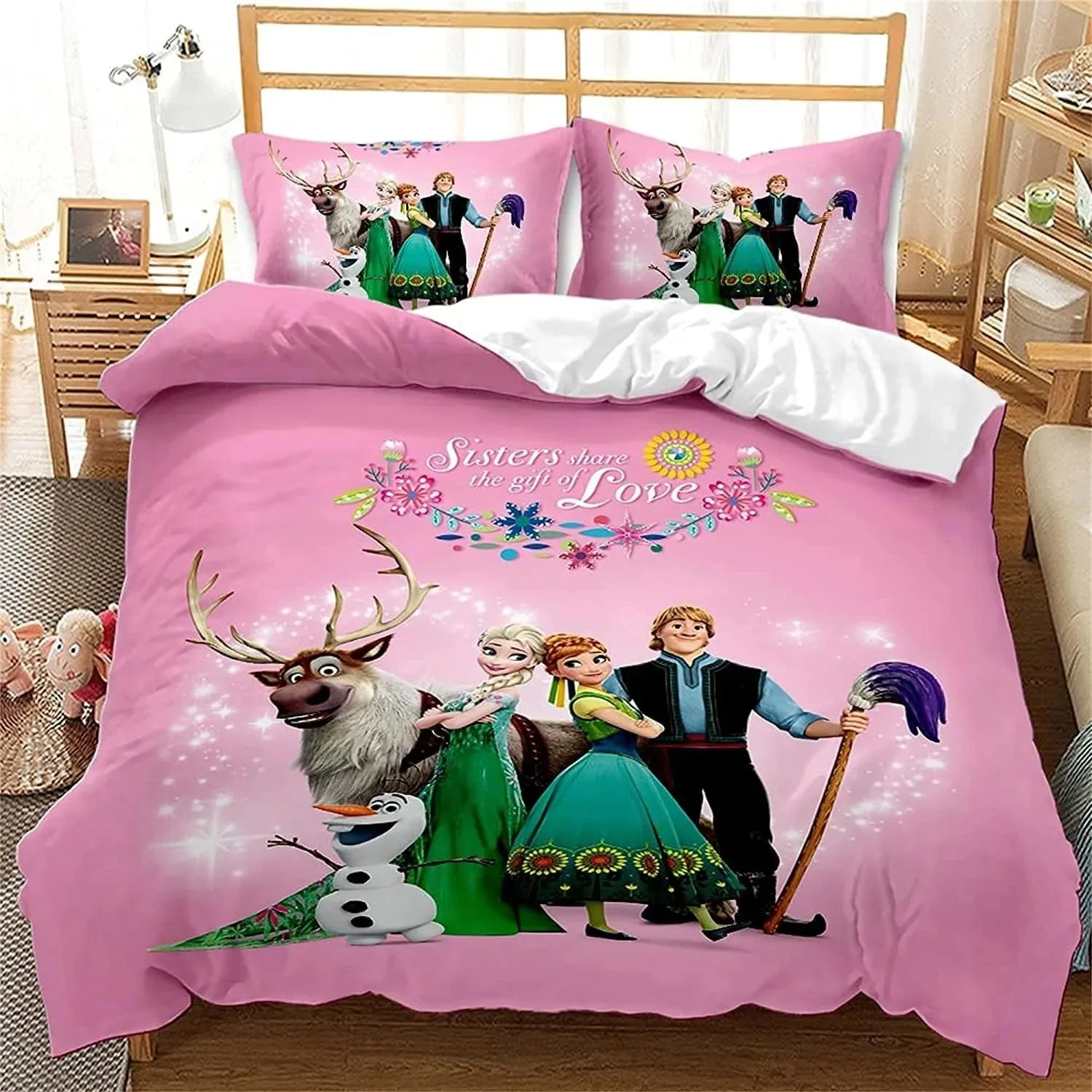 Frozen Elsa Anna Cartoon Kids Duvet Cover Disney Bedding Set Single Double Size Quilt Cover for Teen Boys Girls Bedroom