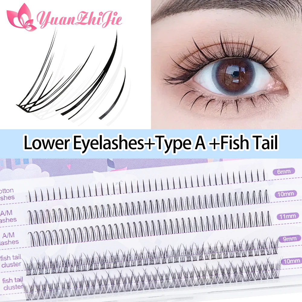 

YUANZHIJIE Mix Shape Eyelash Spikes Lashes Natural Wispy Fishtail A Shape Cluster Lashes For Extension Makeup False Eyelashes