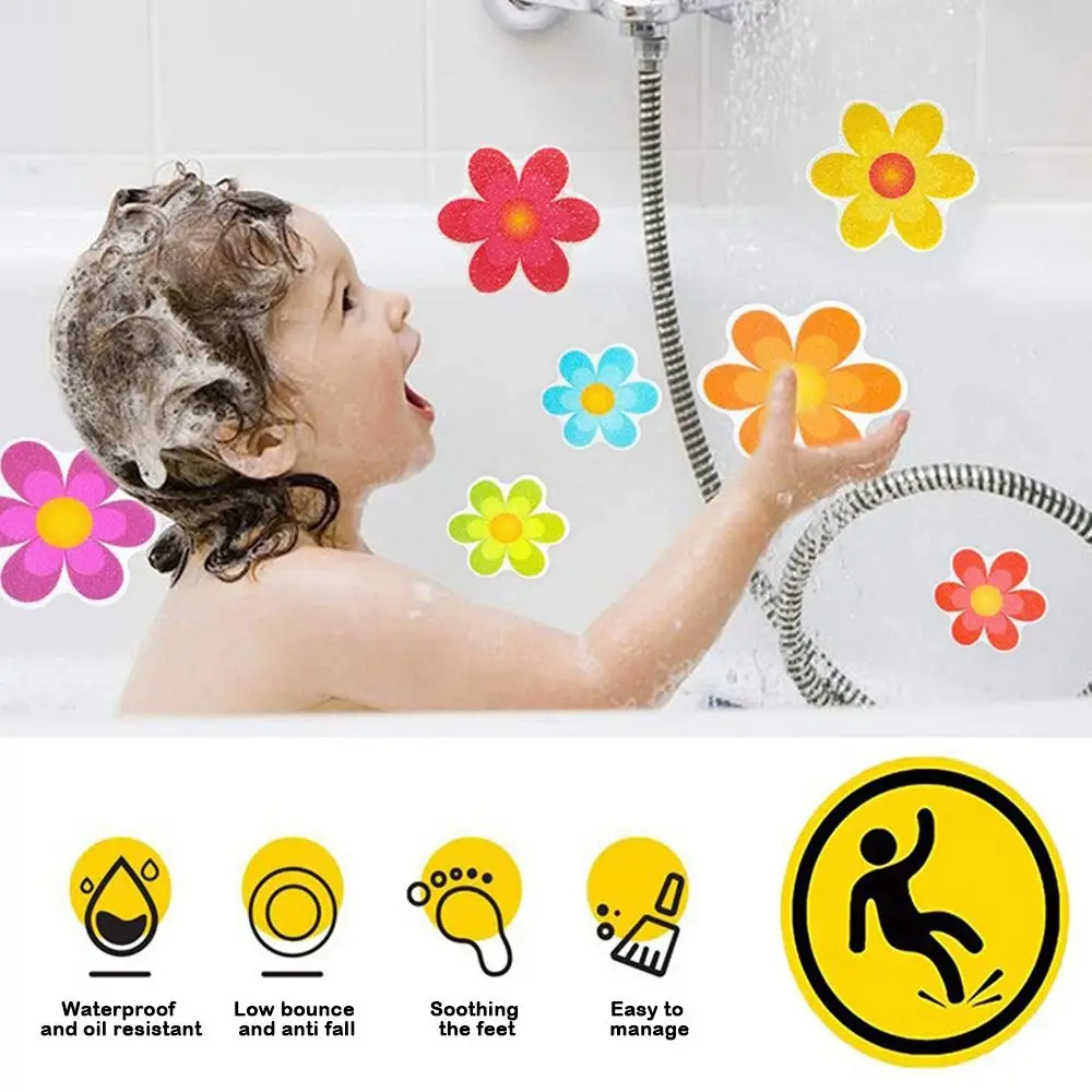 PEVA Non Slip Bathtub Pasters Flower with 1 Scraper Waterproof and Non-slip Paster 3.99*3.93 Inch Cartoon Non-slip Sticker Pool