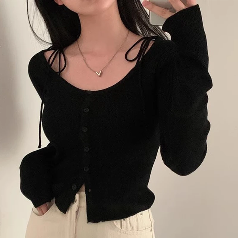 Lace Up Bow Cardigans Femme O-neck Long Sleeve Sweater Single Breasted Ropa Mujer Korean Gentle Knitwears All Match Sueters