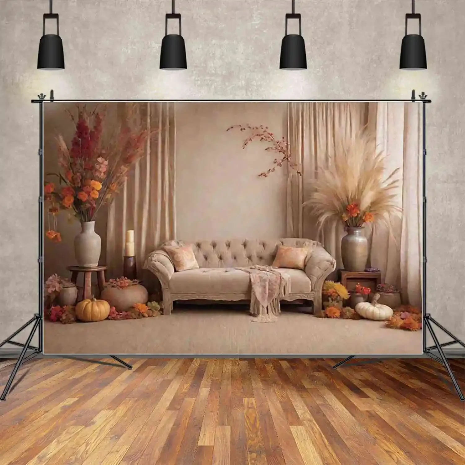 MOON.QG Bohemia Autumn Photography Backdrop Living Room Thatch Autumn Photocall Background Child Photo Studio Photocall Supplies