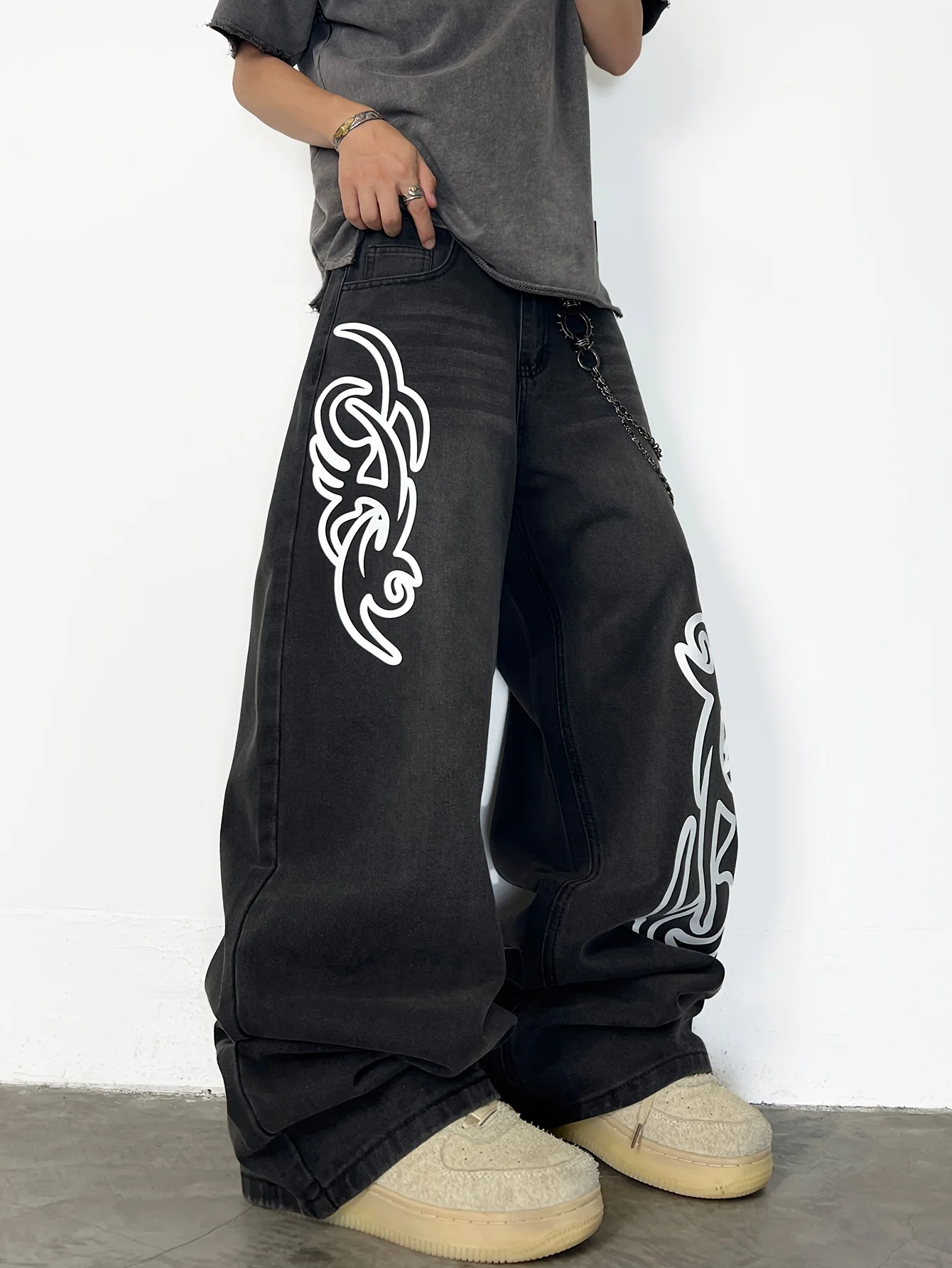 

Свободные, модные и универсальные широкие брюки с принтом тотема American High Street для мужчин и женщин (без подвесок)