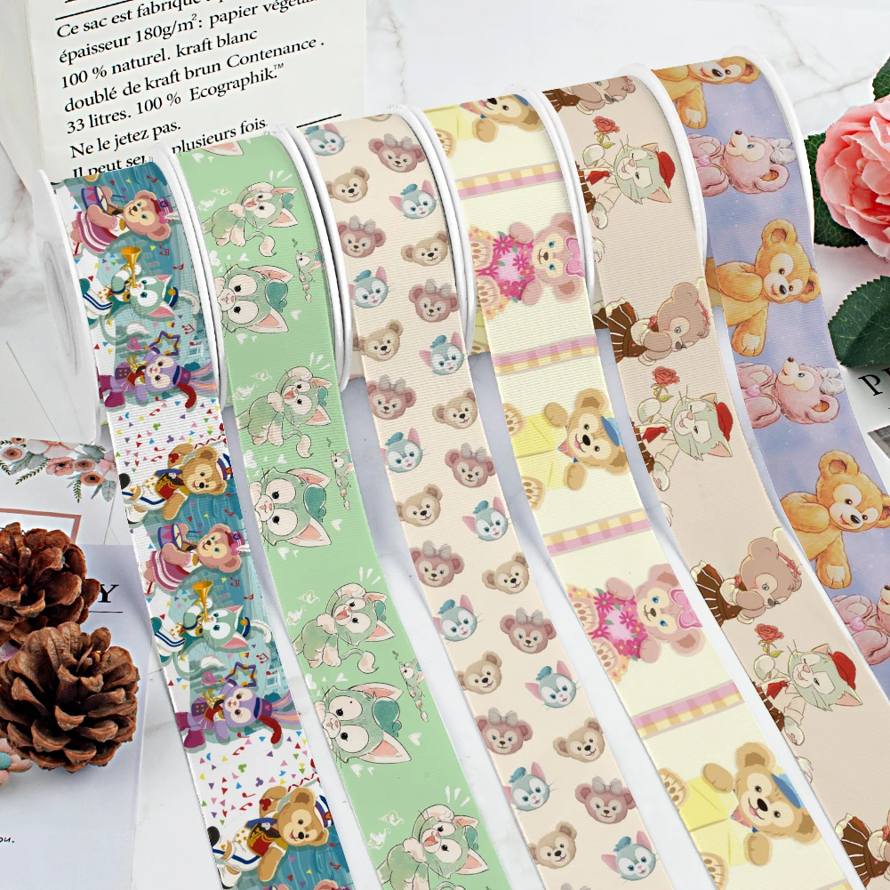 Disney Bear Japanese Cartoon Duffy Printing Grosgrain Ribbon 5Yards for DIY Hair Bows Merry Party Dec Meterials