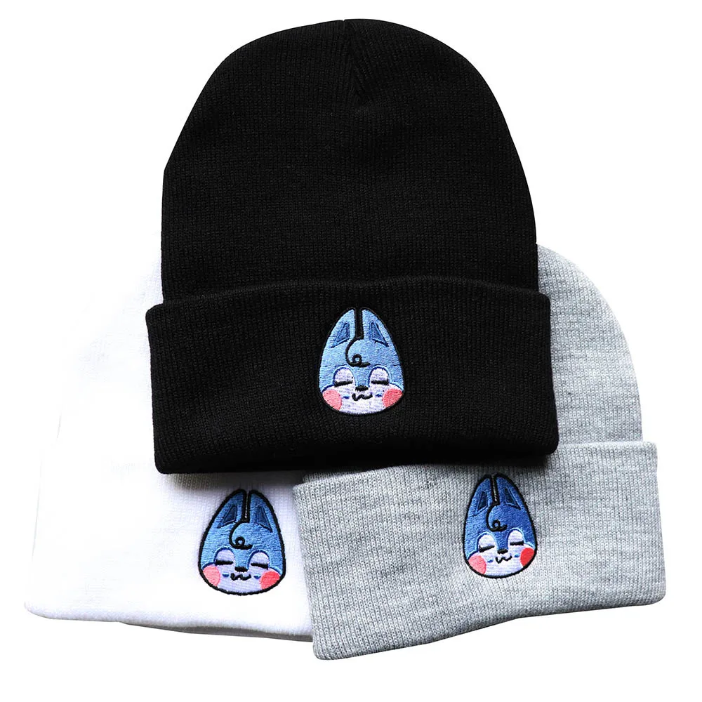 Super cute cartoon women's winter warm hat anime solid color fun knitted hat suitable for both men and women