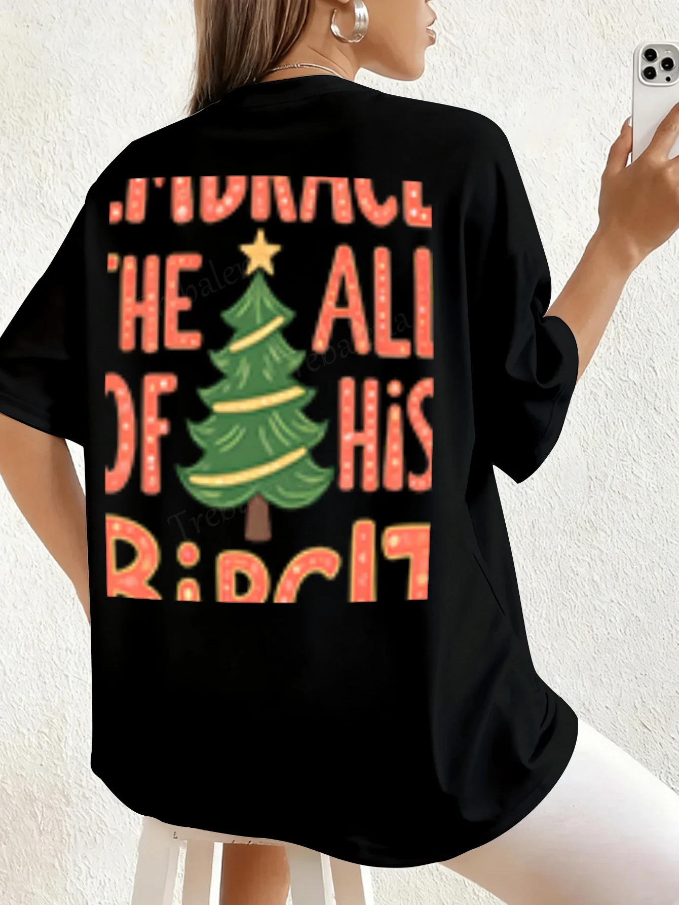 女性用 Tシャツ クリスマスツリー Tシャツ 女性用、お祝いのホリデースタイル