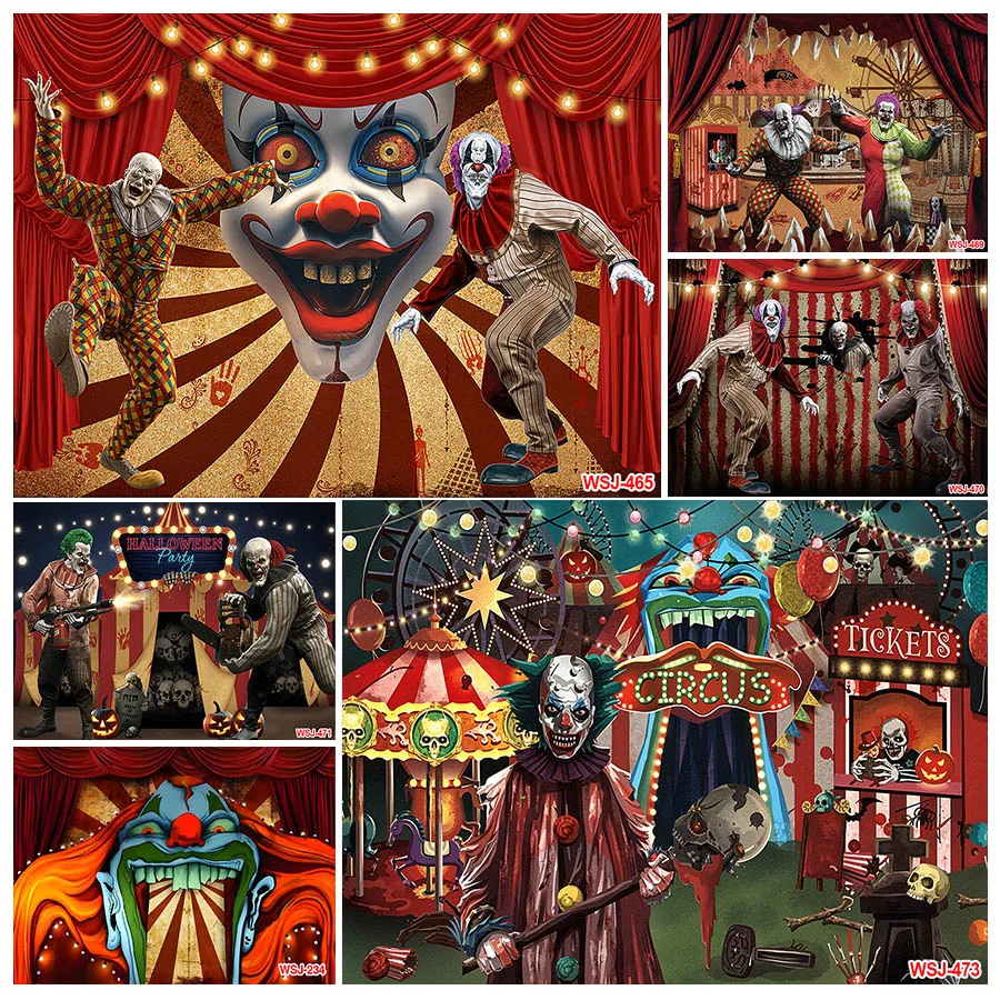 

Halloween Evil Circus Backdrop for Photography Clown Creepy Carnival Haunted House Horror Scary Birthday Party Decoration Banner