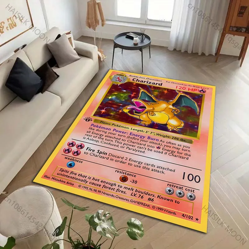 Image of 1 Stück Pokémon-Karten-Teppich mit Charizard- und Squirtle-Print für Wohnzimmer, Schlafzimmer, Kinderzimmer, Heimdekoration, Sofa- und Garderobenmatte