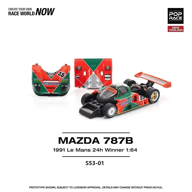 

POP RACE 1:64 имитация орнамента суперкара Mazda 787B-91 Le Mans Championship Racing модель из сплава, коллекция игрушек