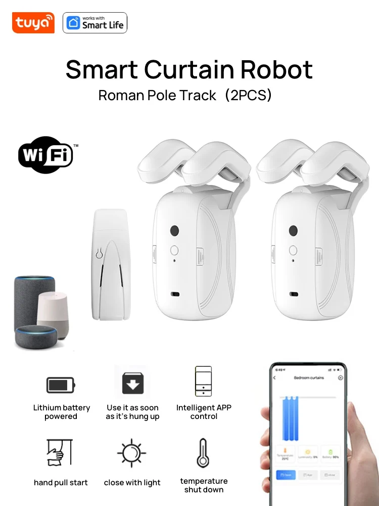 1/2 STKS Tuya Smart Wifi Gordijn Robot (met gateway), Romeinse Rod Track, APP Afstandsbediening, Spraakbesturing, Enkele/Dubbele Opening - afbeelding 2