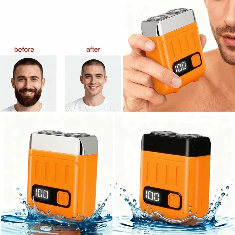 Smart Digital Display Dual Ring Mesh Mini Electric Shaver Waterproof USB Rechargeable Floating Razor Dry and Wet Use