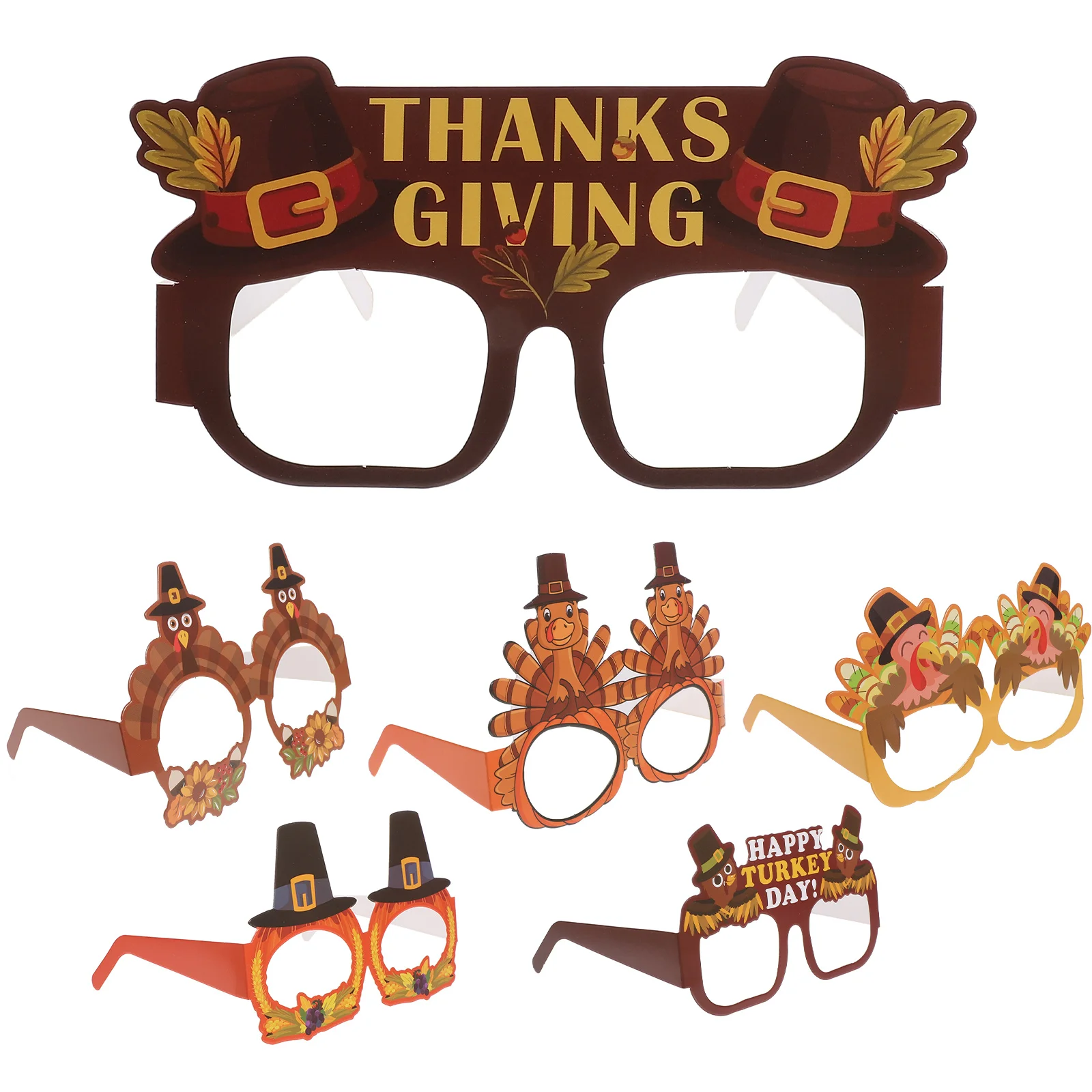 

6pcs Thanksgiving Glasses Creative Eyewear Party Supplies Photo Prop Decor Perfect for Family Gathering Birthday Celebration
