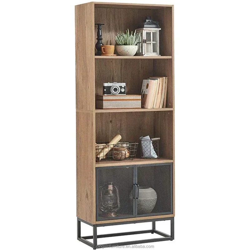 Living Room Wall Wooden Bookcase American Office Locker Multi-Layer Storage Space a Wire Fence Door